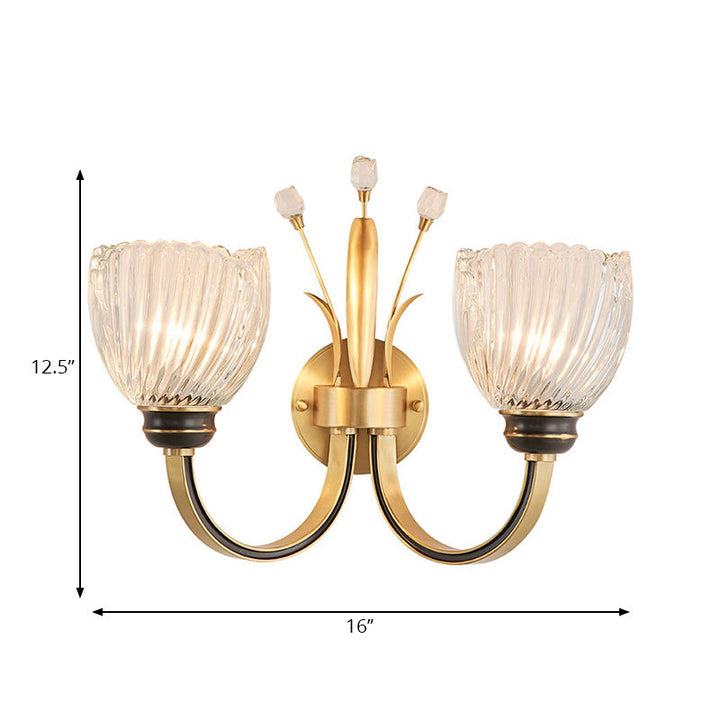 BowLift | Modernist 1/2-Light Wall Lighting with Clear Crystal Shade Brass Finish Wall Lamp for Living Room