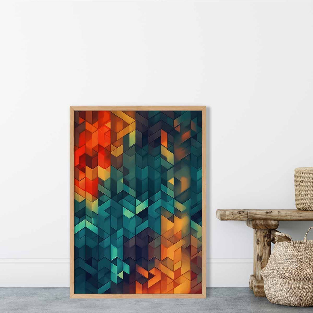 Abstract Geometric Shapes Art Print Blue Orange and Red No. 3 | Bowlift