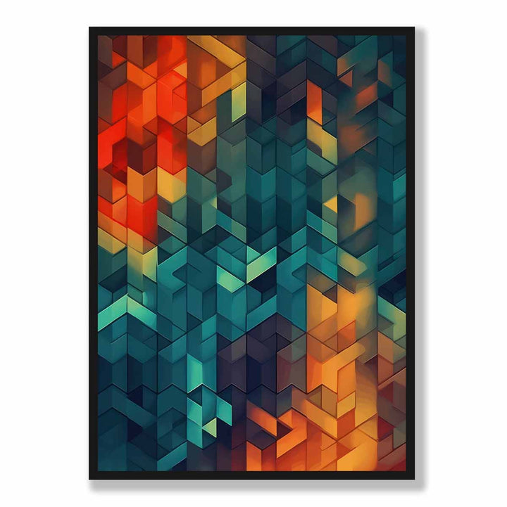 Abstract Geometric Shapes Art Print Blue Orange and Red No. 3 | Bowlift