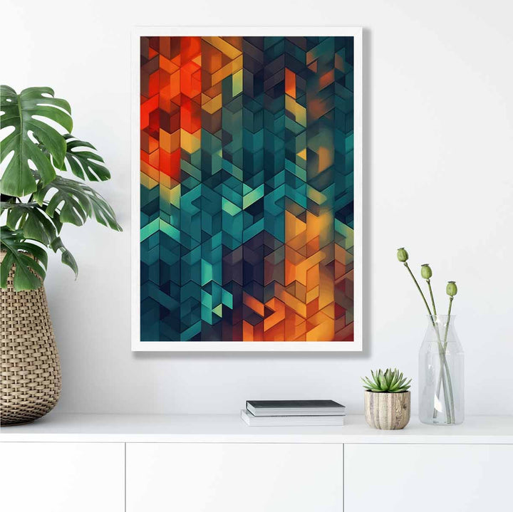 Abstract Geometric Shapes Art Print Blue Orange and Red No. 3 | Bowlift