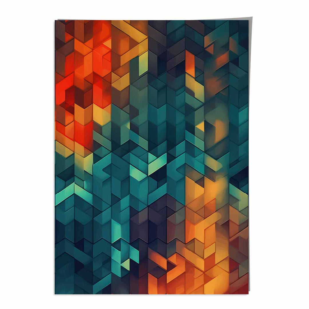 Abstract Geometric Shapes Art Print Blue Orange and Red No. 3 | Bowlift
