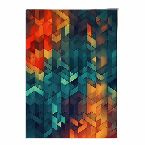Abstract Geometric Shapes Art Print Blue Orange and Red No. 3 | Bowlift