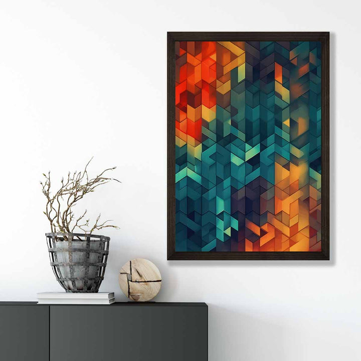 Abstract Geometric Shapes Art Print Blue Orange and Red No. 3 | Bowlift