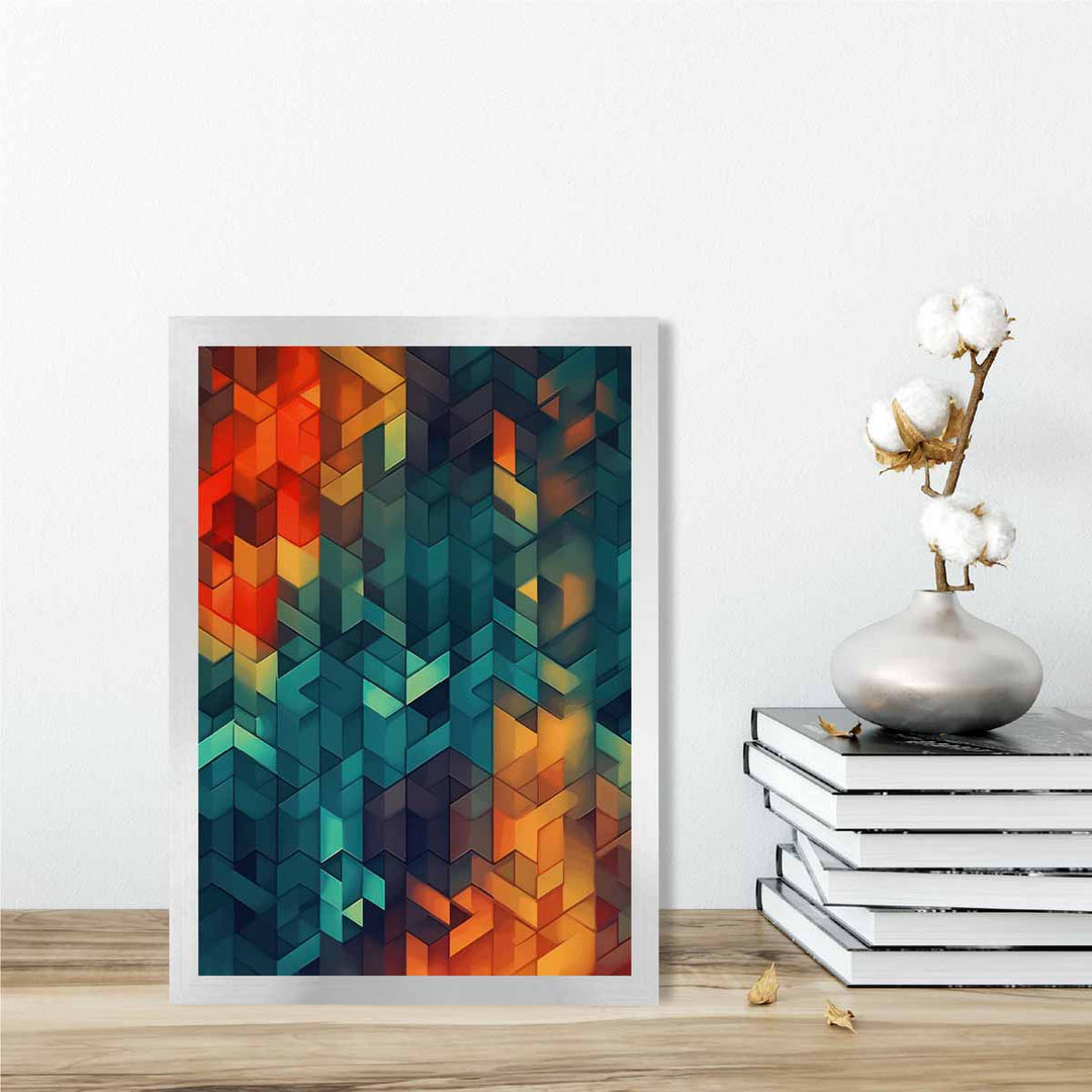 Abstract Geometric Shapes Art Print Blue Orange and Red No. 3 | Bowlift