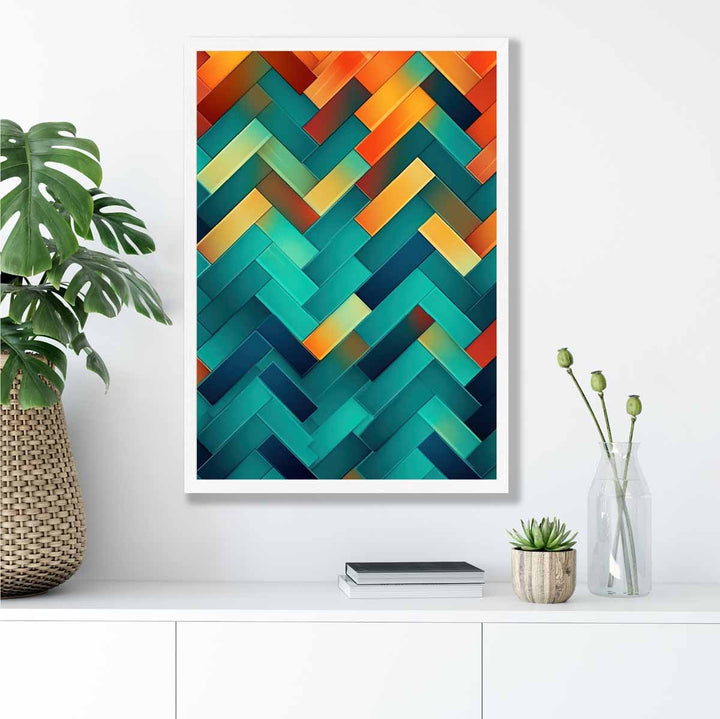 Abstract Geometric Shapes Art Print Turquoise Blue Orange and Red No. 1 | Bowlift