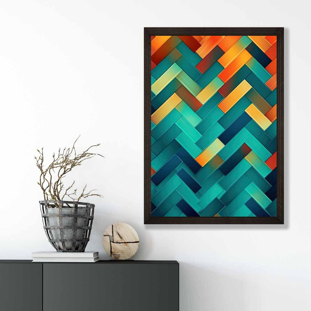 Abstract Geometric Shapes Art Print Turquoise Blue Orange and Red No. 1 | Bowlift