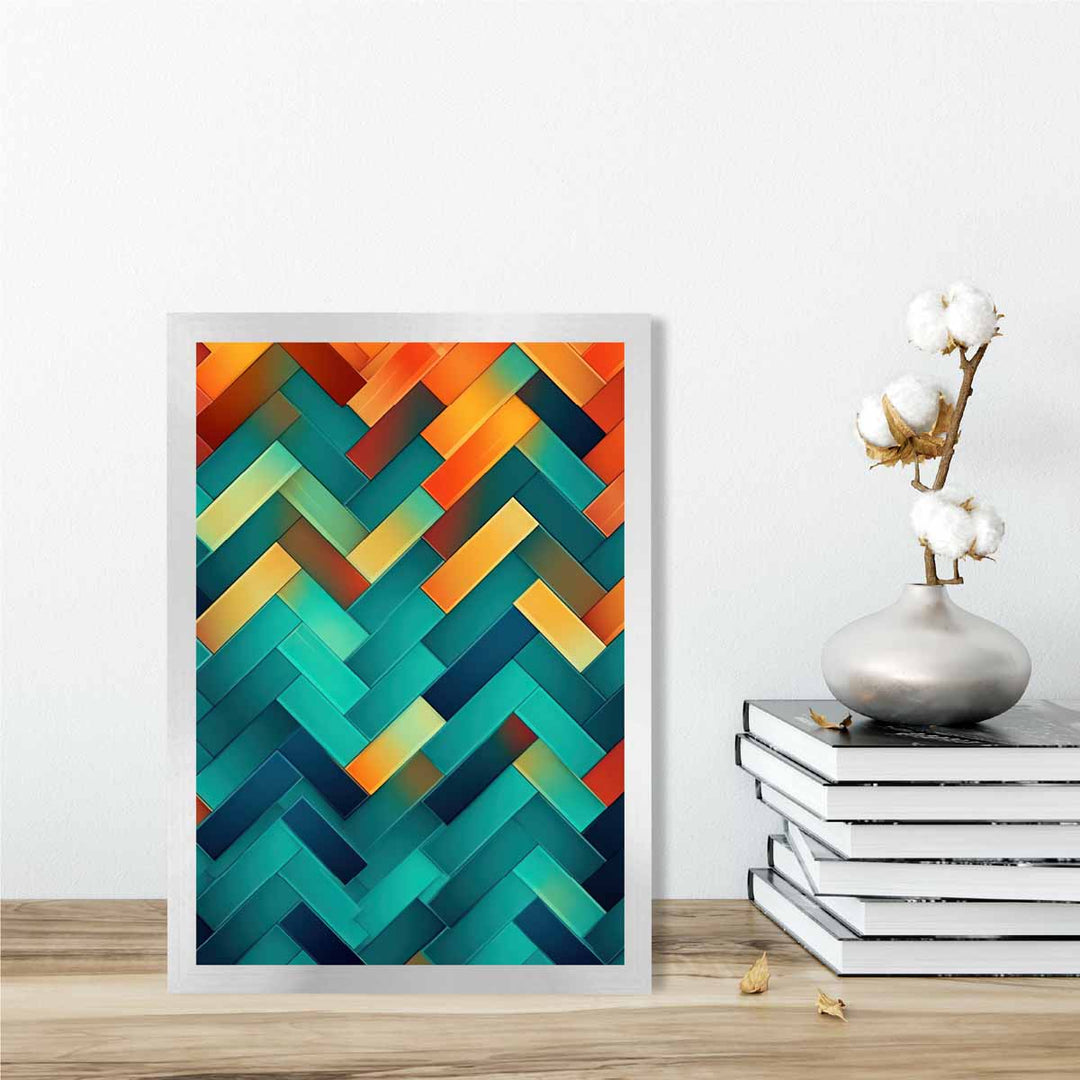 Abstract Geometric Shapes Art Print Turquoise Blue Orange and Red No. 1 | Bowlift