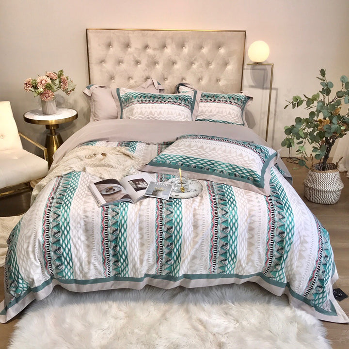 Houndstooth Plaid Reversible Duvet Cover Bedding Set with Solid Sateen Back & Envelope Shams