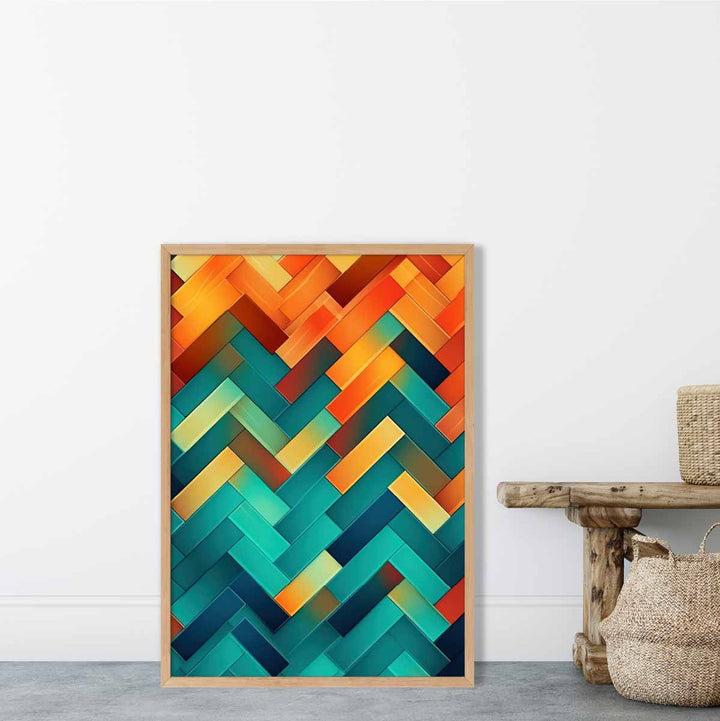 Abstract Geometric Shapes Art Print Teal Blue Orange and Red No. 2 | Bowlift