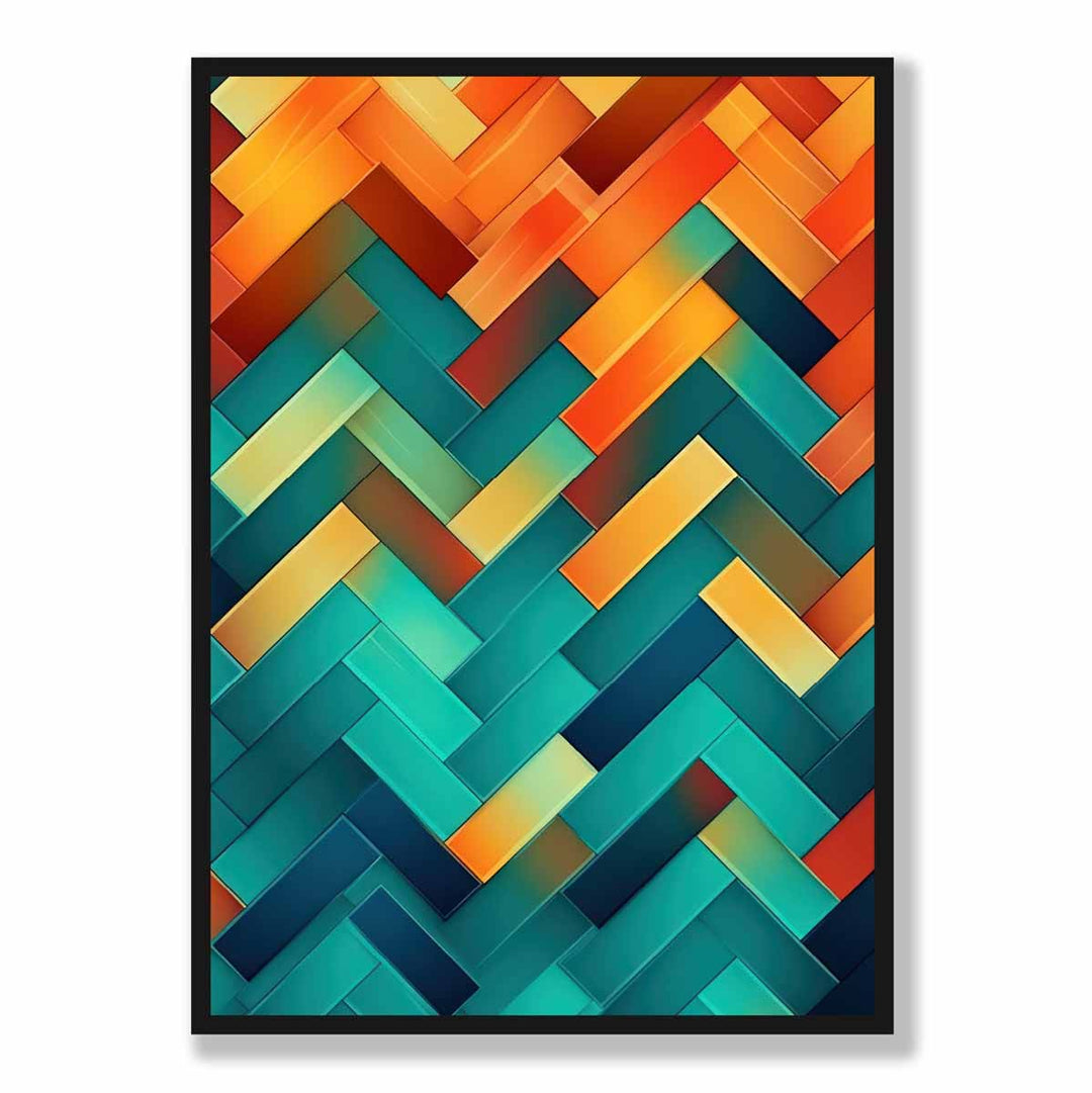 Abstract Geometric Shapes Art Print Teal Blue Orange and Red No. 2 | Bowlift