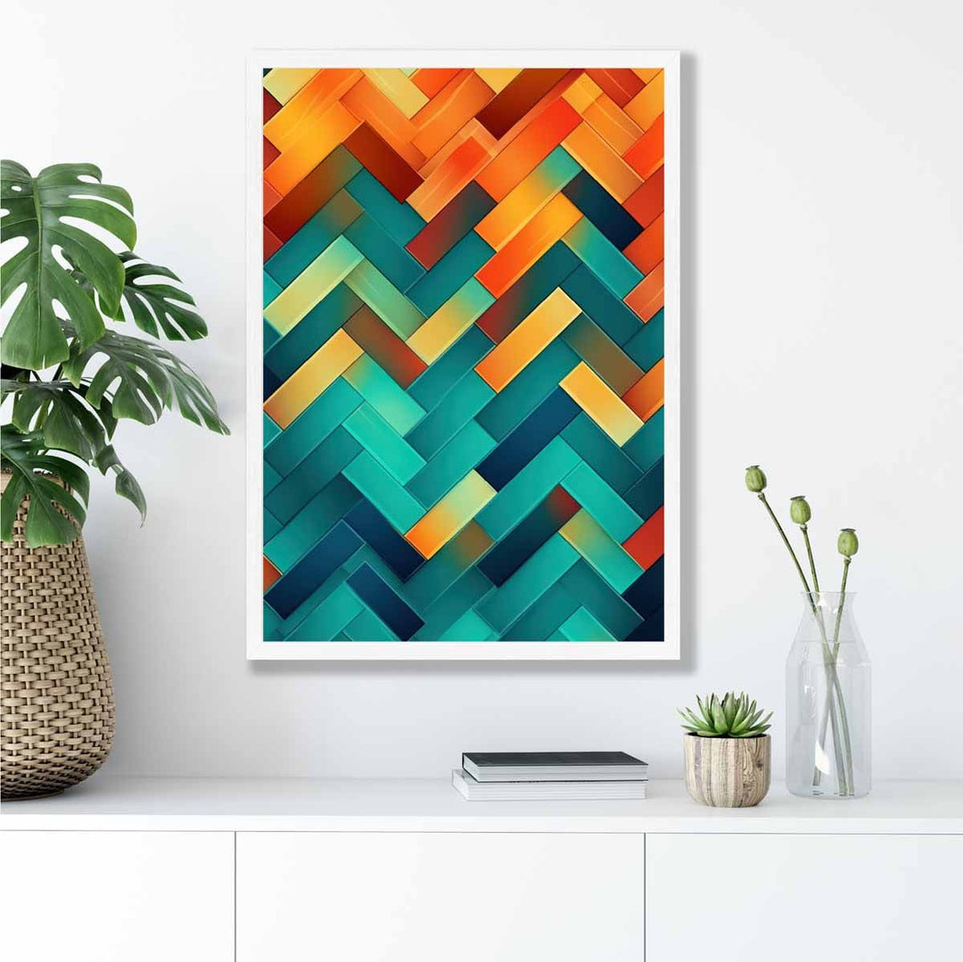 Abstract Geometric Shapes Art Print Teal Blue Orange and Red No. 2 | Bowlift
