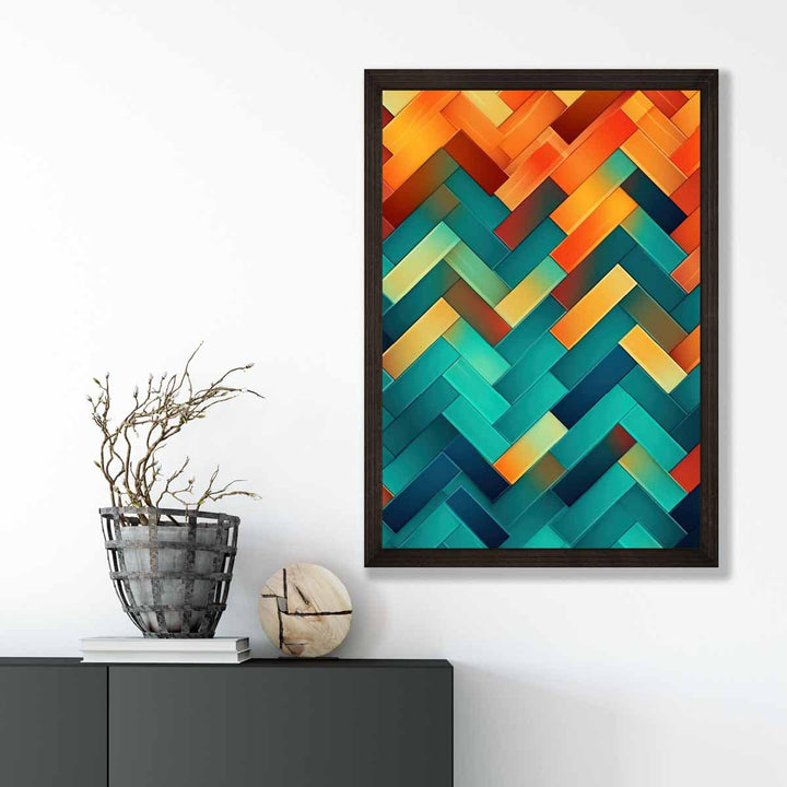 Abstract Geometric Shapes Art Print Teal Blue Orange and Red No. 2 | Bowlift