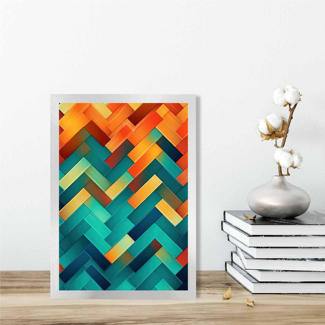 Abstract Geometric Shapes Art Print Teal Blue Orange and Red No. 2 | Bowlift
