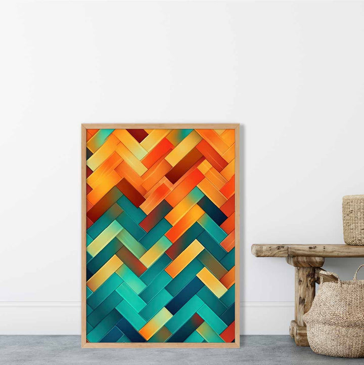 Abstract Geometric Shapes Art Print Turquoise Blue Orange and Red No. 3 | Bowlift