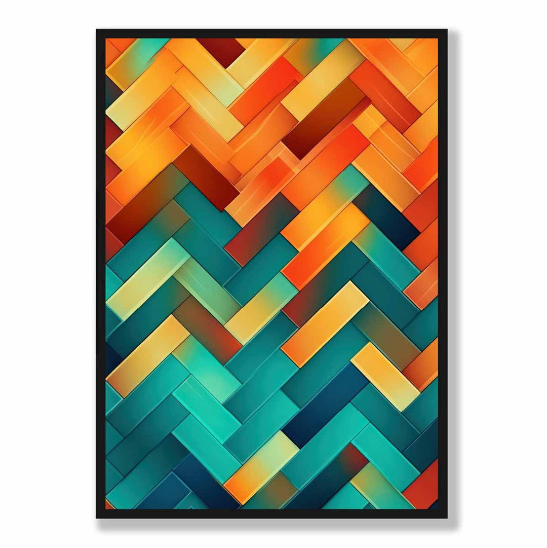 Abstract Geometric Shapes Art Print Turquoise Blue Orange and Red No. 3 | Bowlift