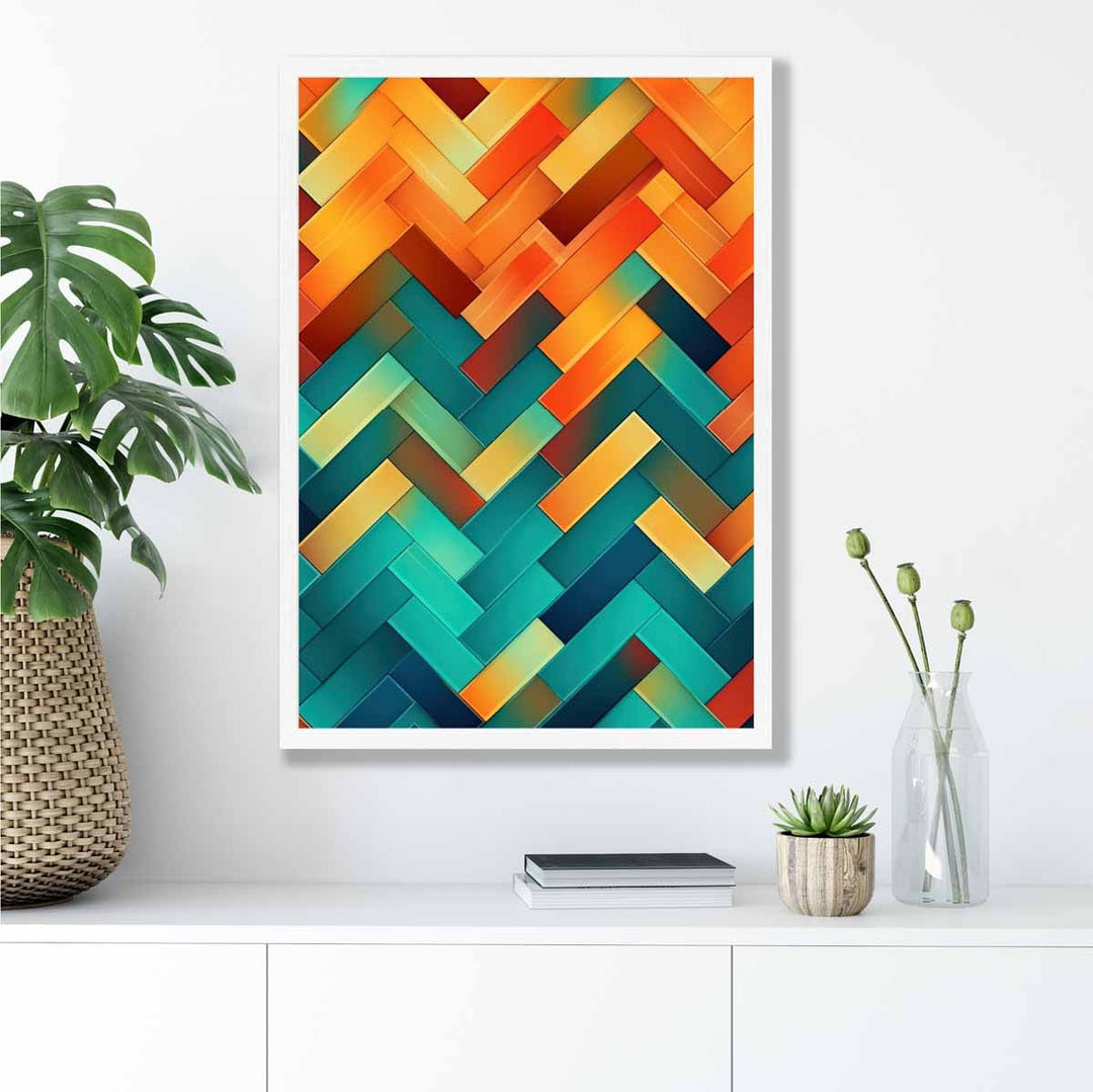 Abstract Geometric Shapes Art Print Turquoise Blue Orange and Red No. 3 | Bowlift