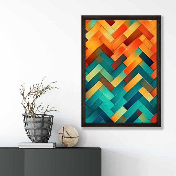 Abstract Geometric Shapes Art Print Turquoise Blue Orange and Red No. 3 | Bowlift