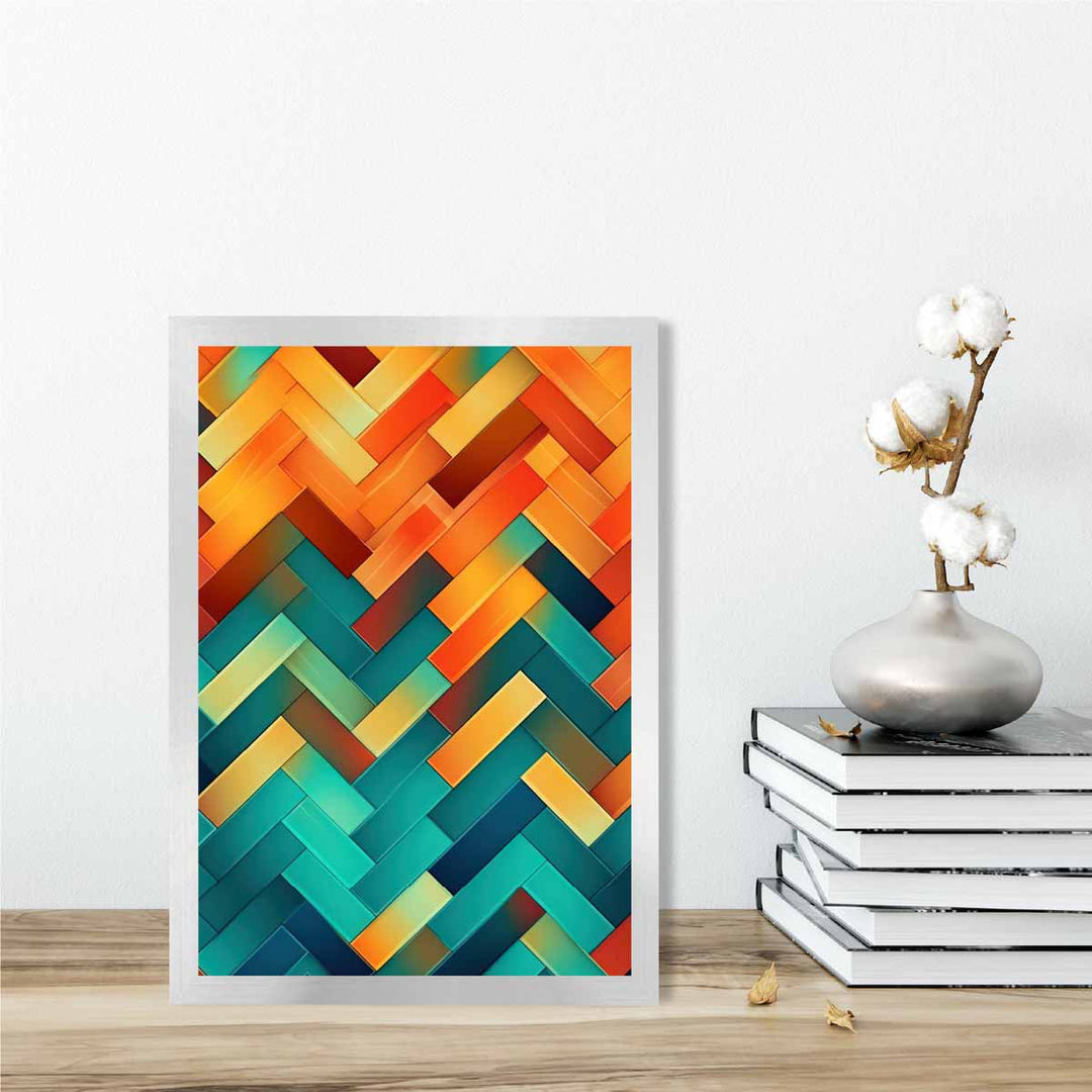 Abstract Geometric Shapes Art Print Turquoise Blue Orange and Red No. 3 | Bowlift