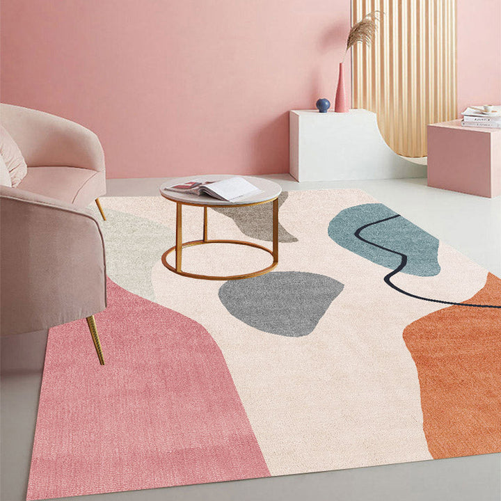 BowLift | Calming Color Block Carpet Multicolored Cotton Blend Indoor Carpet Non-Slip Back Machine Washable Carpet for Space