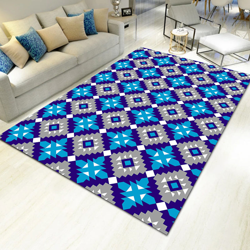 Contemporary Living Room Rug Multicolored Geo Pattern Rug Synthetic Pet Friendly Machine Washable Rug | Bowlift