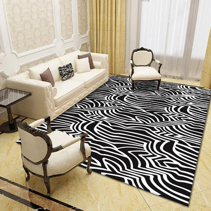 Contemporary living room rug Multicolored geo print rug Polyester pet-friendly easy-care rug | Bowlift