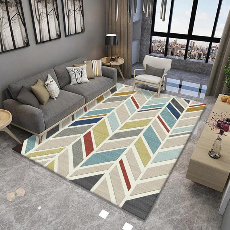 Contemporary living room rug Multicolored geo print rug Polyester pet-friendly easy-care rug | Bowlift