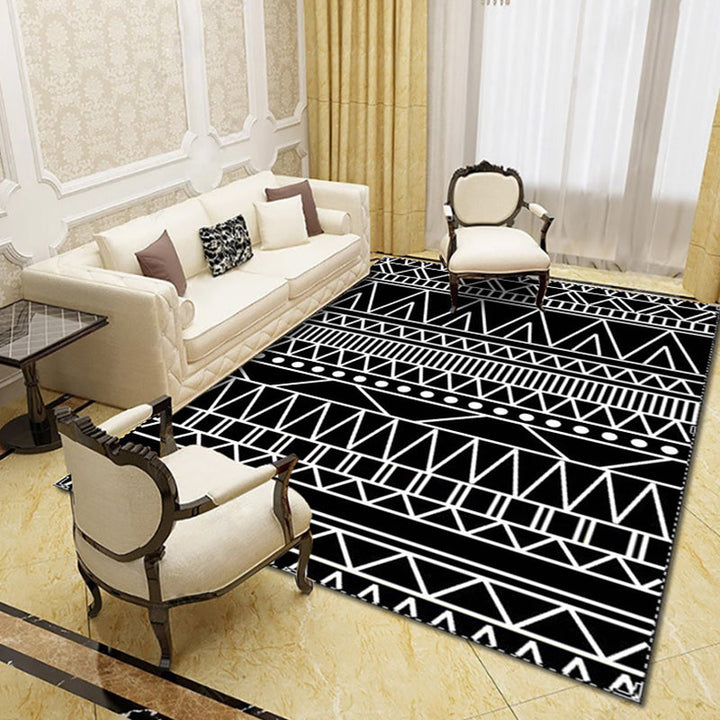 Contemporary living room rug Multicolored geo print rug Polyester pet-friendly easy-care rug | Bowlift