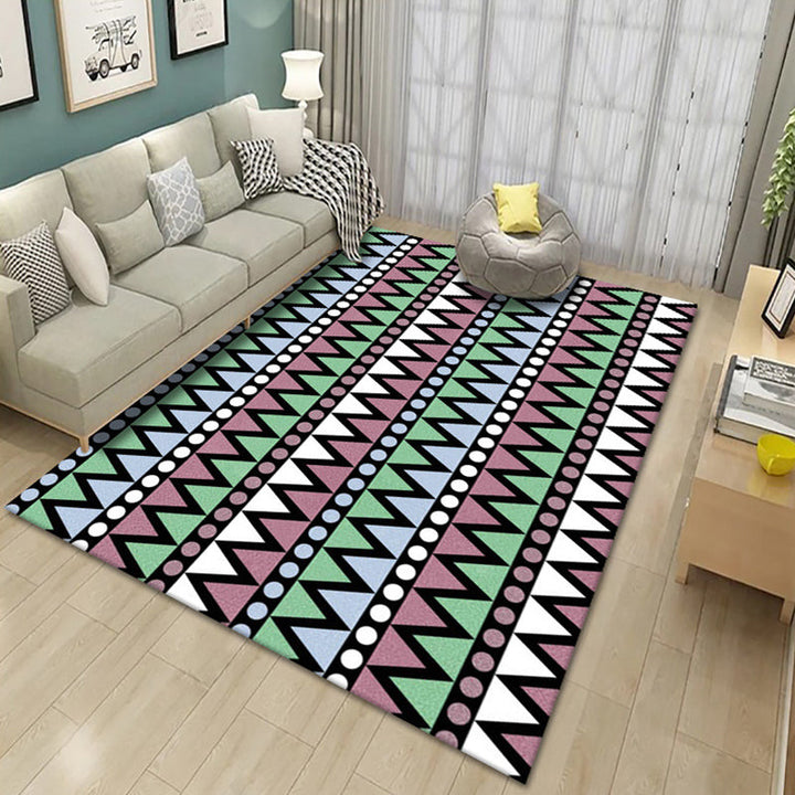Contemporary living room rug Multicolored geo print rug Polyester pet-friendly easy-care rug | Bowlift