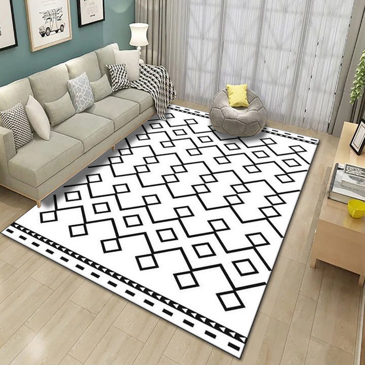 Contemporary living room rug Multicolored geo print rug Polyester pet-friendly easy-care rug | Bowlift