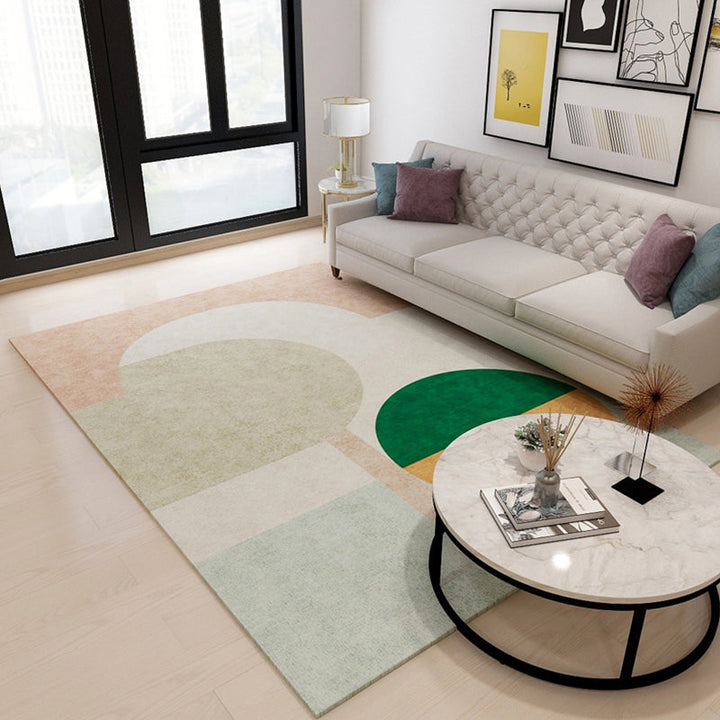 Casual Bedroom Rug Multicolored Geometric Print Rug Polyester Non-Slip Back Stain Resistant Rug | Bowlift