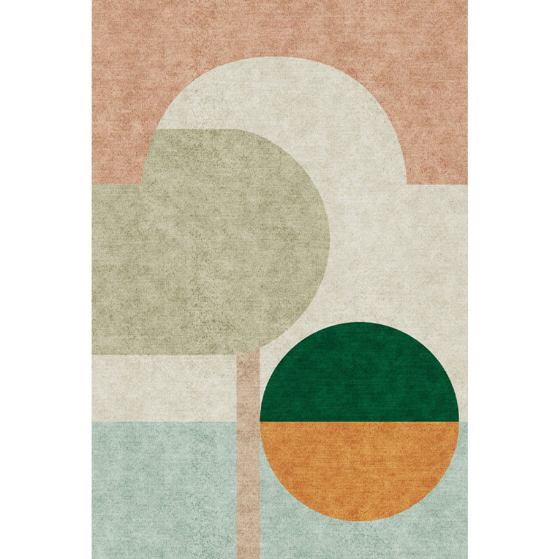 Casual Bedroom Rug Multicolored Geometric Print Rug Polyester Non-Slip Back Stain Resistant Rug | Bowlift