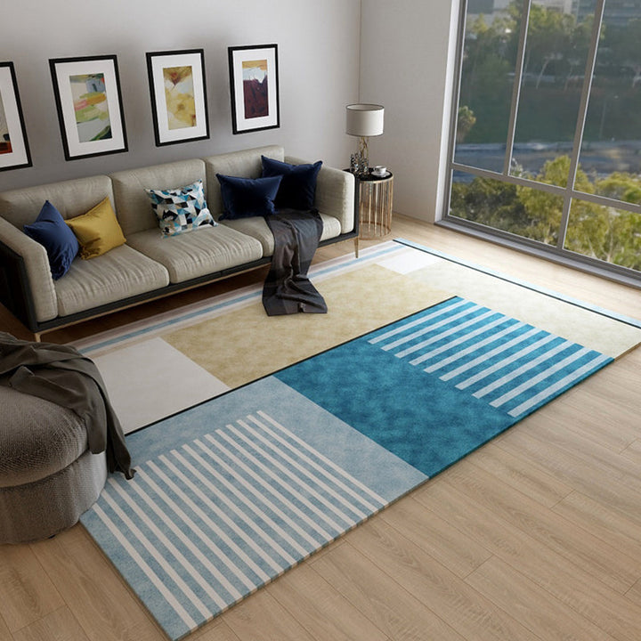 Casual Bedroom Rug Multicolored Geometric Print Rug Polyester Non-Slip Back Stain Resistant Rug | Bowlift