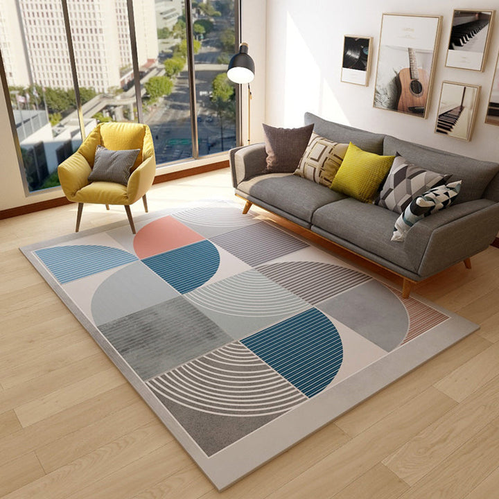 Casual Bedroom Rug Multicolored Geometric Print Rug Polyester Non-Slip Back Stain Resistant Rug | Bowlift