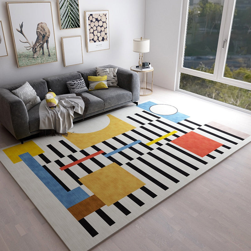 Casual Bedroom Rug Multicolored Geometric Print Rug Polyester Non-Slip Back Stain Resistant Rug | Bowlift