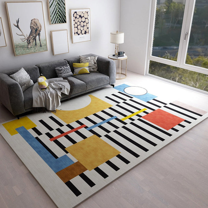 Casual Bedroom Rug Multicolored Geometric Print Rug Polyester Non-Slip Back Stain Resistant Rug | Bowlift