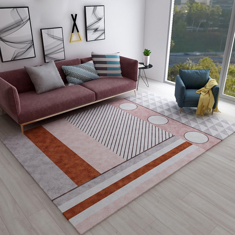 Casual Bedroom Rug Multicolored Geometric Print Rug Polyester Non-Slip Back Stain Resistant Rug | Bowlift