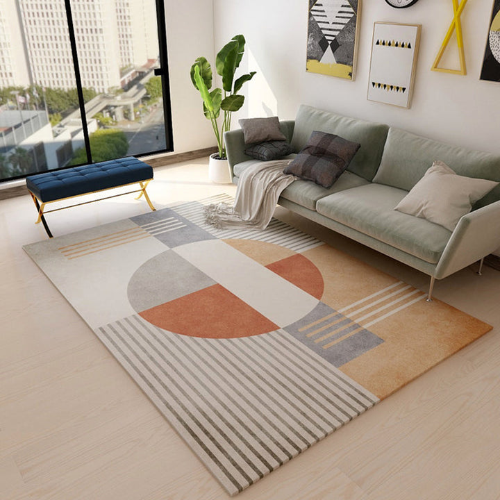 Casual Bedroom Rug Multicolored Geometric Print Rug Polyester Non-Slip Back Stain Resistant Rug | Bowlift