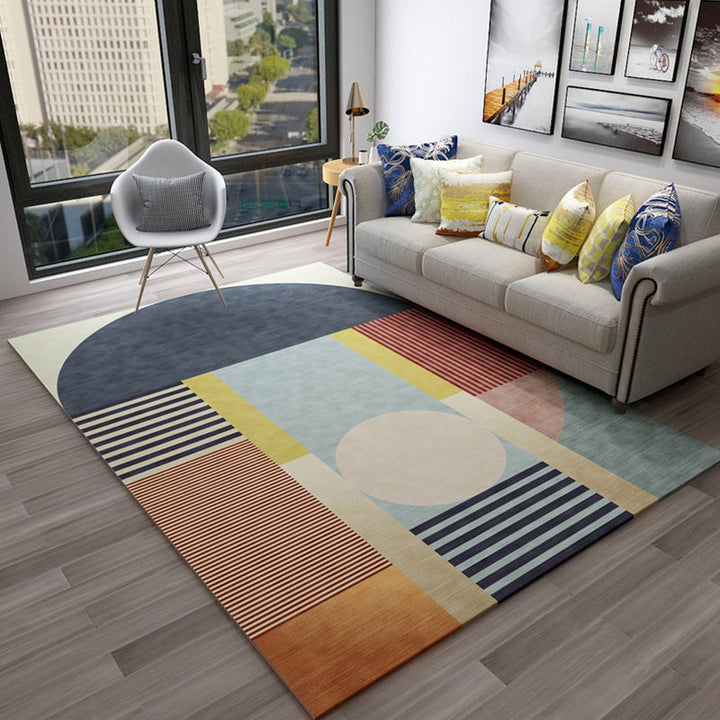 Casual Bedroom Rug Multicolored Geometric Print Rug Polyester Non-Slip Back Stain Resistant Rug | Bowlift