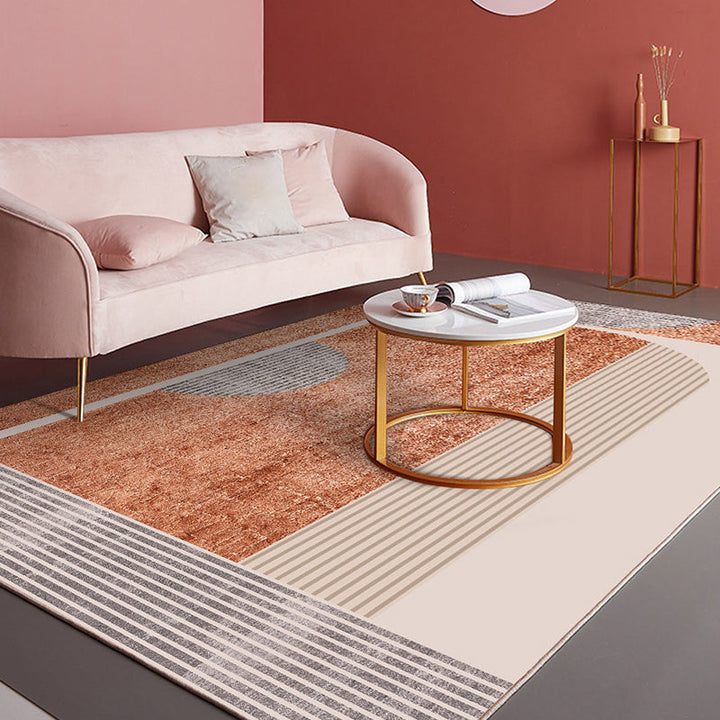 Modern living room rug Multicolored geometric print area rug cotton blend non-slip rug | Bowlift