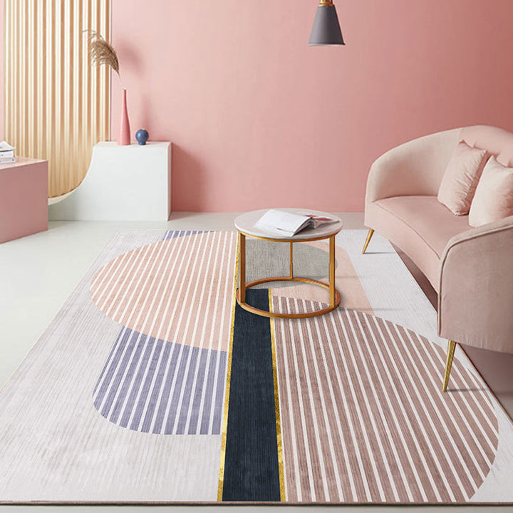 Modern living room rug Multicolored geometric print area rug cotton blend non-slip rug | Bowlift