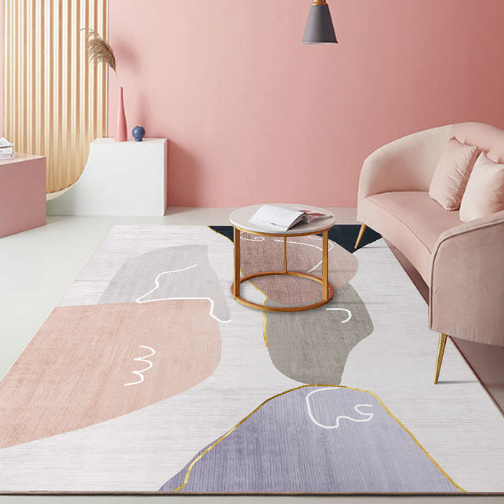 Modern living room rug Multicolored geometric print area rug cotton blend non-slip rug | Bowlift