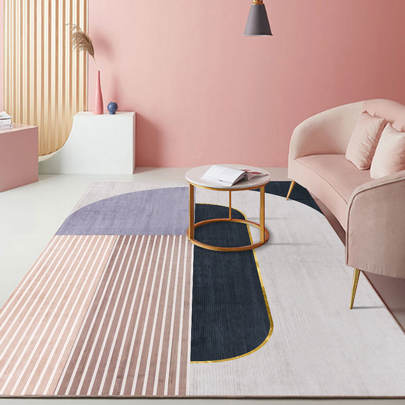 Modern living room rug Multicolored geometric print area rug cotton blend non-slip rug | Bowlift