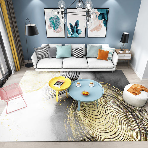 Multicolored natural polypropylene rug with abstract print, easy-care machine washable rug for the room | Bowlift