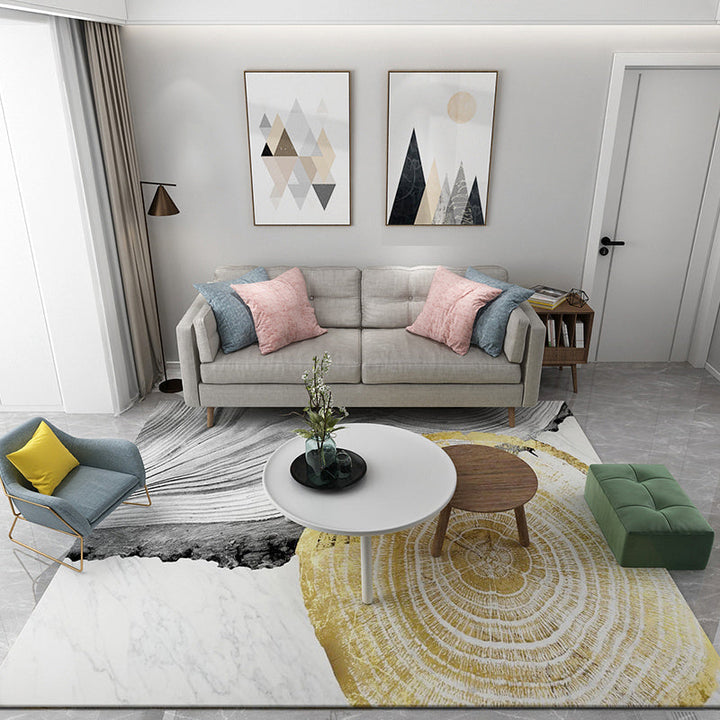 Multicolored natural polypropylene rug with abstract print, easy-care machine washable rug for the room | Bowlift