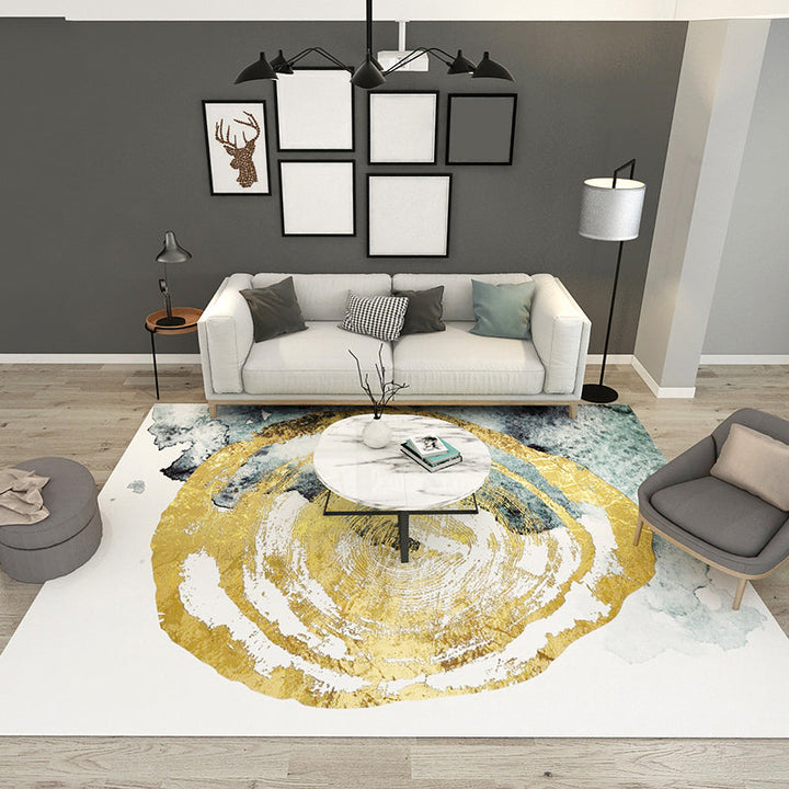 Multicolored natural polypropylene rug with abstract print, easy-care machine washable rug for the room | Bowlift