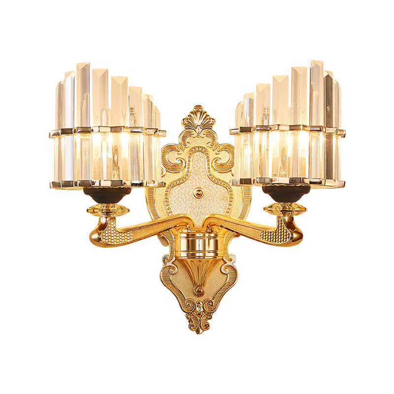 BowLift | Clear Crystal Block Wall Light Modern Style 1/2-Light Wall Lamp with Carved Back in Brass