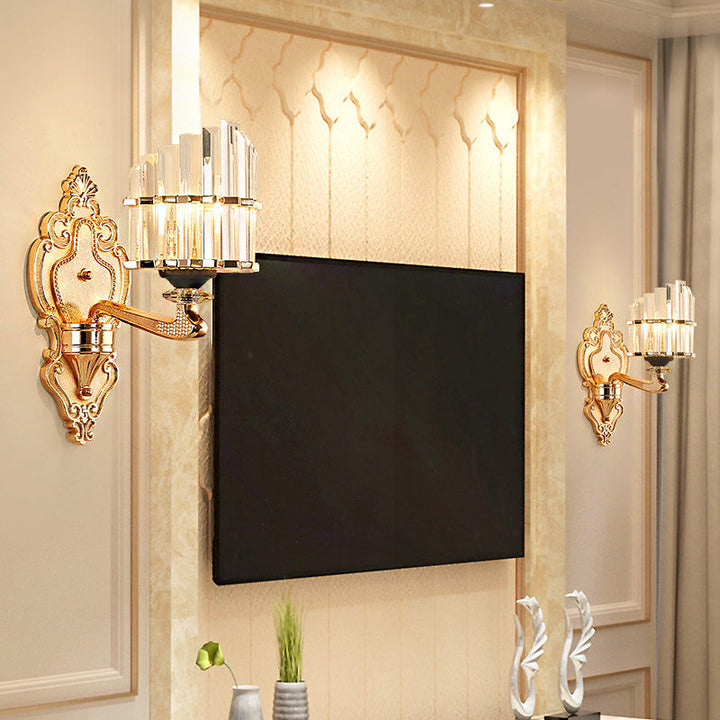 BowLift | Clear Crystal Block Wall Light Modern Style 1/2-Light Wall Lamp with Carved Back in Brass