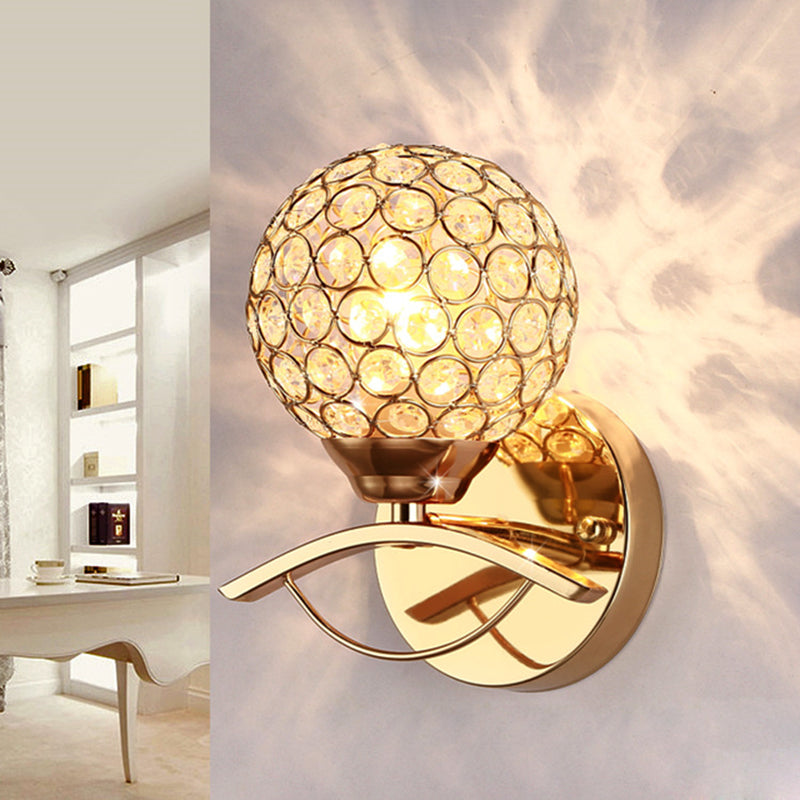 BowLift | Global Wall Lamp Vintage Style Metal 1 Head Chrome/Gold Wall Lamp with Clear Crystal Beads Decor