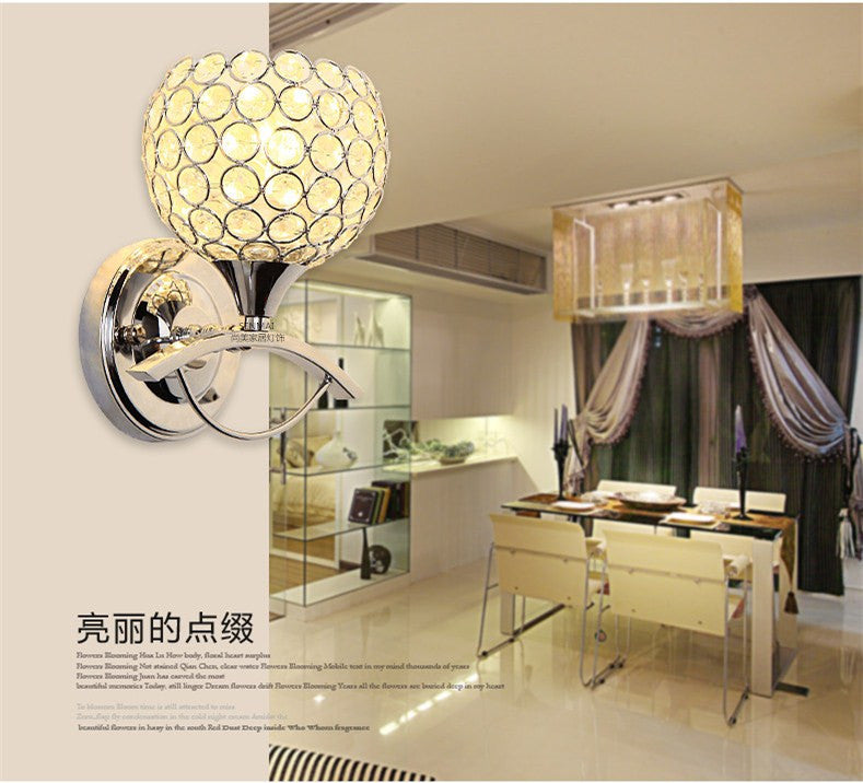 BowLift | Global Wall Lamp Vintage Style Metal 1 Head Chrome/Gold Wall Lamp with Clear Crystal Beads Decor