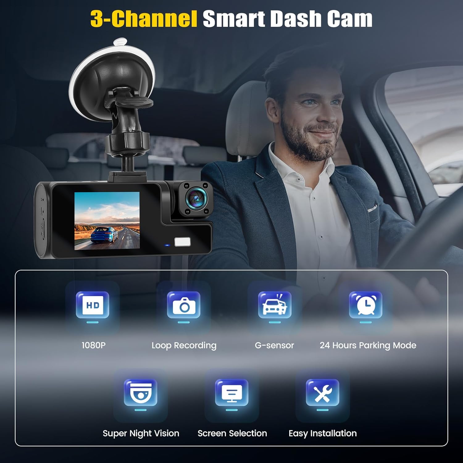 BowLift | 3 Channel Dash Cam Front and Rear Inside